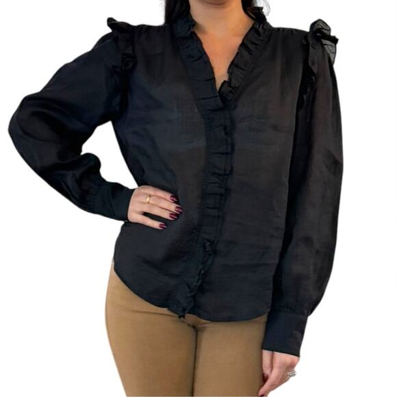 FRAME Women's Lauren Long Sleeve Top Button-Down Placket Blouse Size Small - Picture 1 of 13